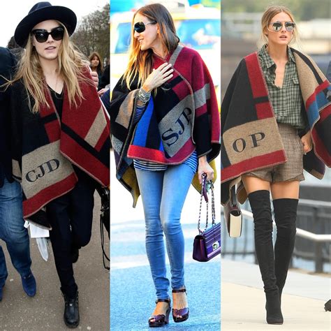 Celebrities Wearing Monogrammed Burberry Poncho 